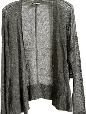 NWT Eileen Fisher Sheer Open-Knit Olive Green Button-Front Cardigan